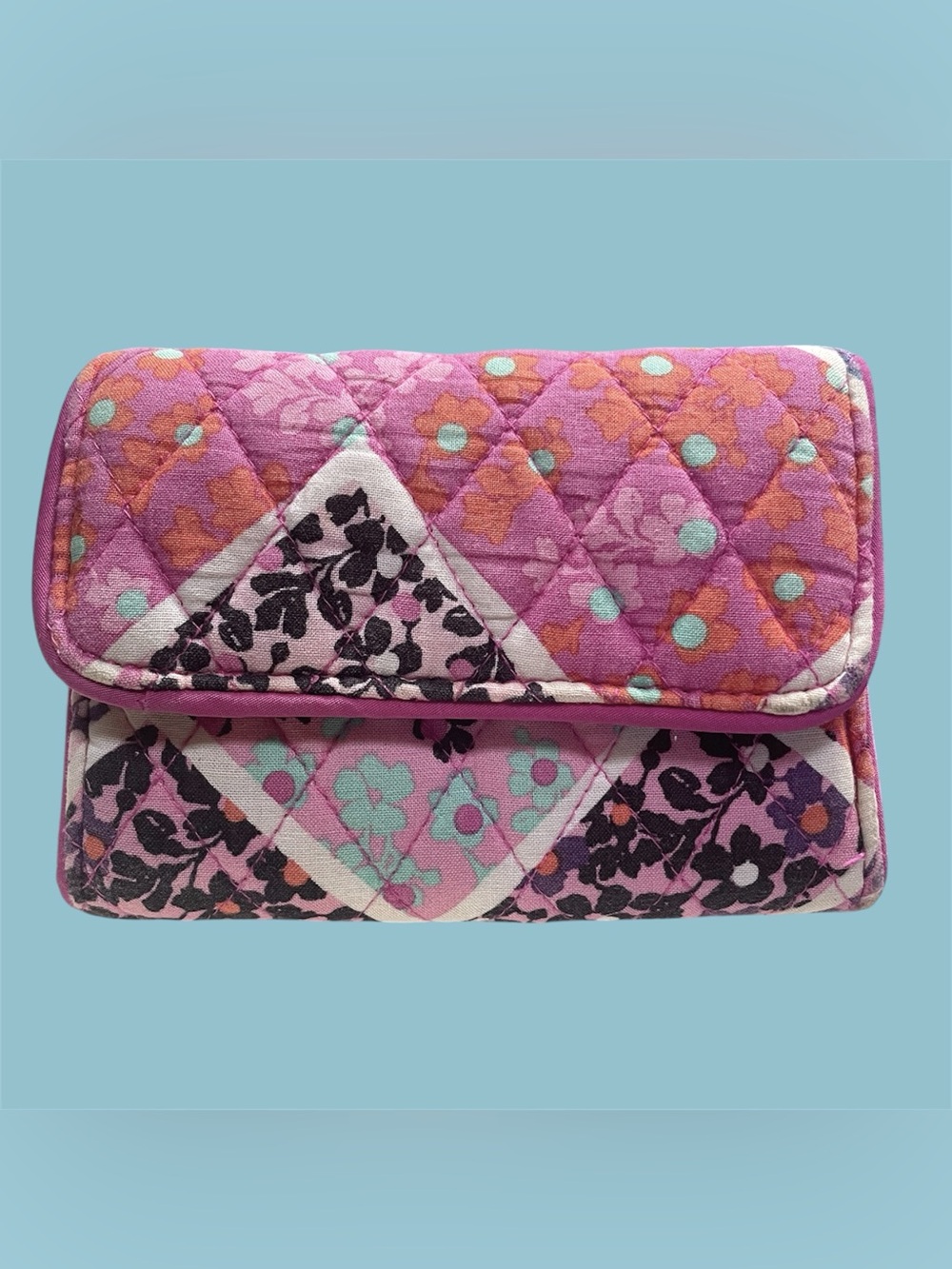Vera Bradley Quad-fold Wallet In “Modern Medley” Pattern Pink & Turquoise